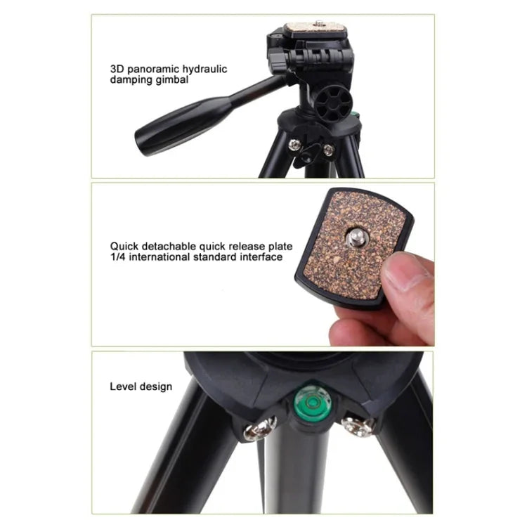 Tripé YUNTENG VCT-681 138cm para Câmaras SLR / Micro-SLR / Digitais, Pernas de Alumínio Dobráveis em 4 Secções, Adequado para Canon / Nikon / Panasonic / Pentax / Casio / Sony / Fuji (Capacidade de Carga: 3kg)