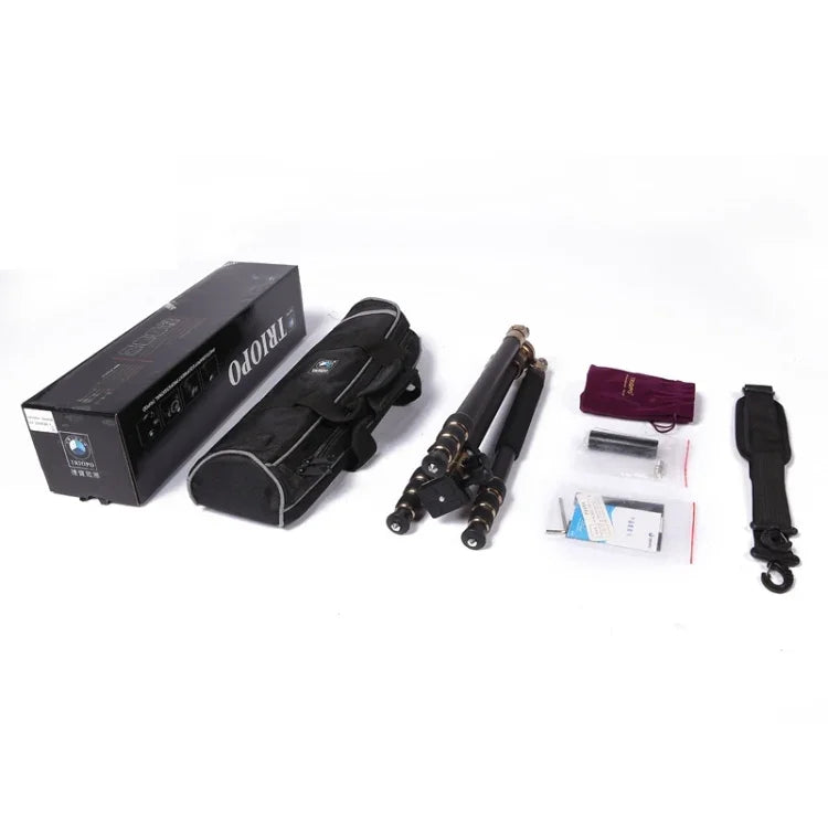 Triopo GT-2504X8.C Tripé Portátil Ajustável em Fibra de Carbono com Cabeça de Bola de Alumínio B-1 para Câmera DSLR Canon Nikon Sony, GT-2504X8.C (Preto), GT-2504X8.C (Dourado)