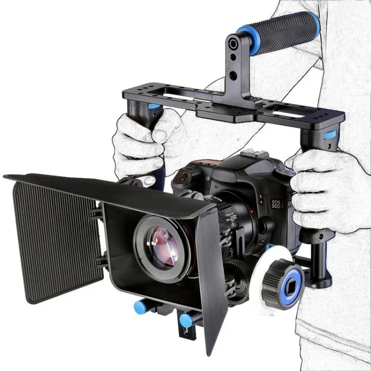 Estabilizador de Gaiola para Câmara de Vídeo com Pega Grande YELANGU YLG1103A-B + Kit Matte Box para Câmara DSLR / Câmara de Vídeo