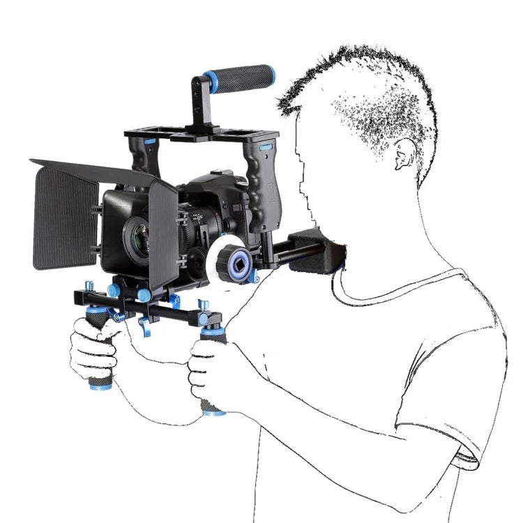 Montagem de Ombro com Duas Pegas YELANGU YLG1103A-A + Kit Estabilizador de Gaiola com Matte Box para Câmara DSLR / Câmara de Vídeo