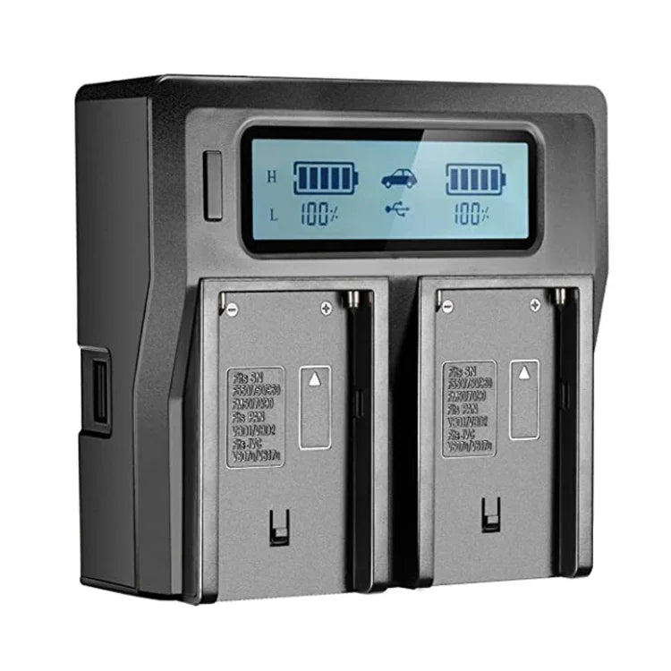 Carregador digital de bateria com ecrã LCD de canal duplo e porta USB para bateria Sony BP-U30 / U60 / U90, compatível com Sony EX260 / EX280 / FS7