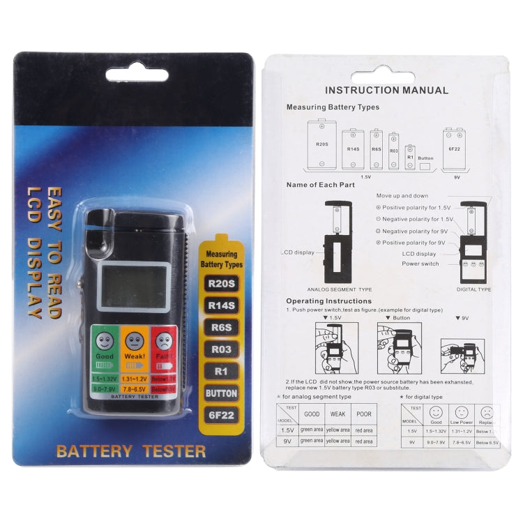 Testador de Pilhas com Ecrã LCD Digital para R20S / R14S / R6S / R03 / R1 / Botão / 6F22