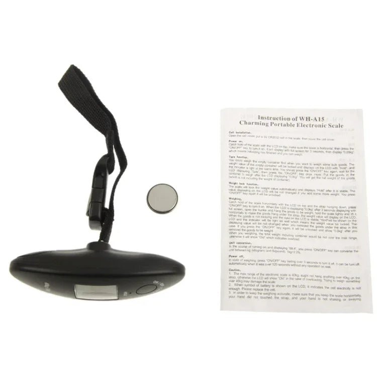 Balança Eletrónica de Viagem para Bagagem com Gancho LCD 40kg x 100g (WH-A15), WH-A15