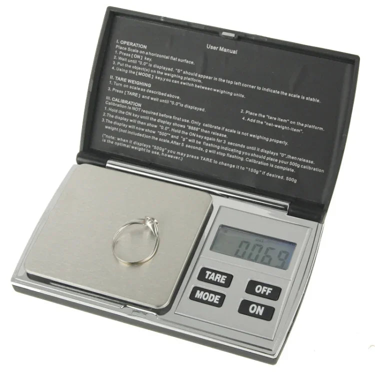 Balança Digital de Abertura Flip 100g / 0.01g com Ecrã LCD Retroiluminado, 100g / 0.01g