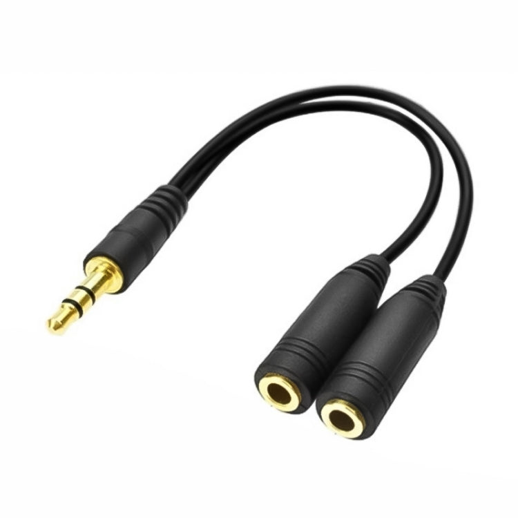 Adaptador divisor de auscultadores com ficha macho de 3,5mm para duas fichas fêmeas de 3,5mm, comprimento: aproximadamente 25cm, ficha macho de 3,5mm para 2 x fichas fêmeas de 3,5mm