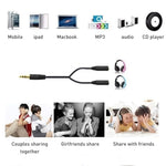 Adaptador divisor de auscultadores com ficha macho de 3,5mm para duas fichas fêmeas de 3,5mm, comprimento: aproximadamente 25cm, ficha macho de 3,5mm para 2 x fichas fêmeas de 3,5mm