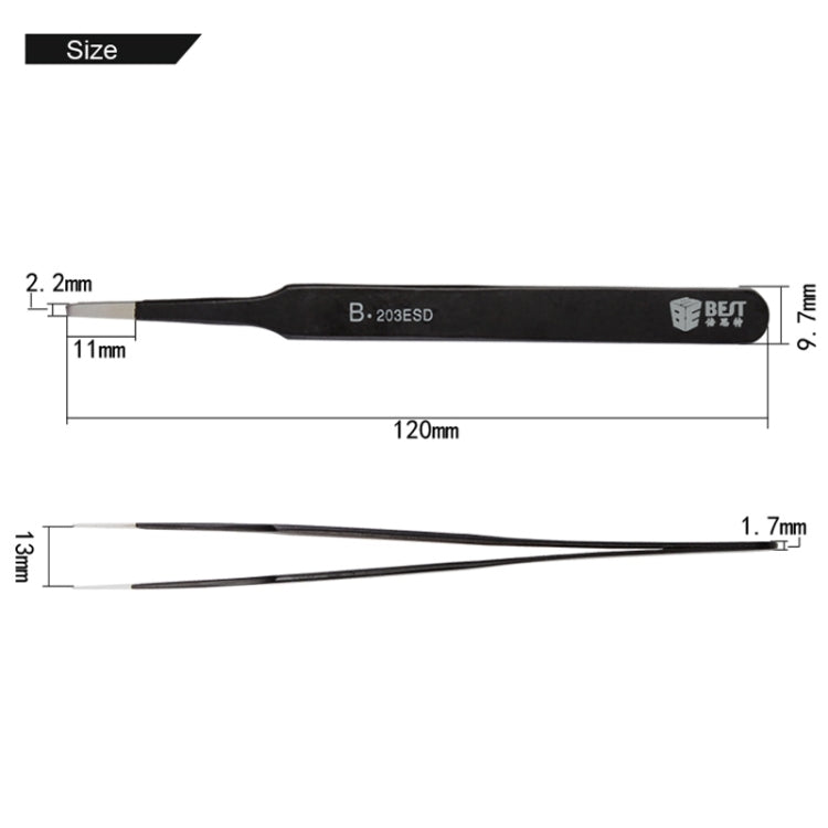 Pinças BEST BST-203ESD 202 em Aço Inoxidável com Ponta Antiestática, BST-203ESD