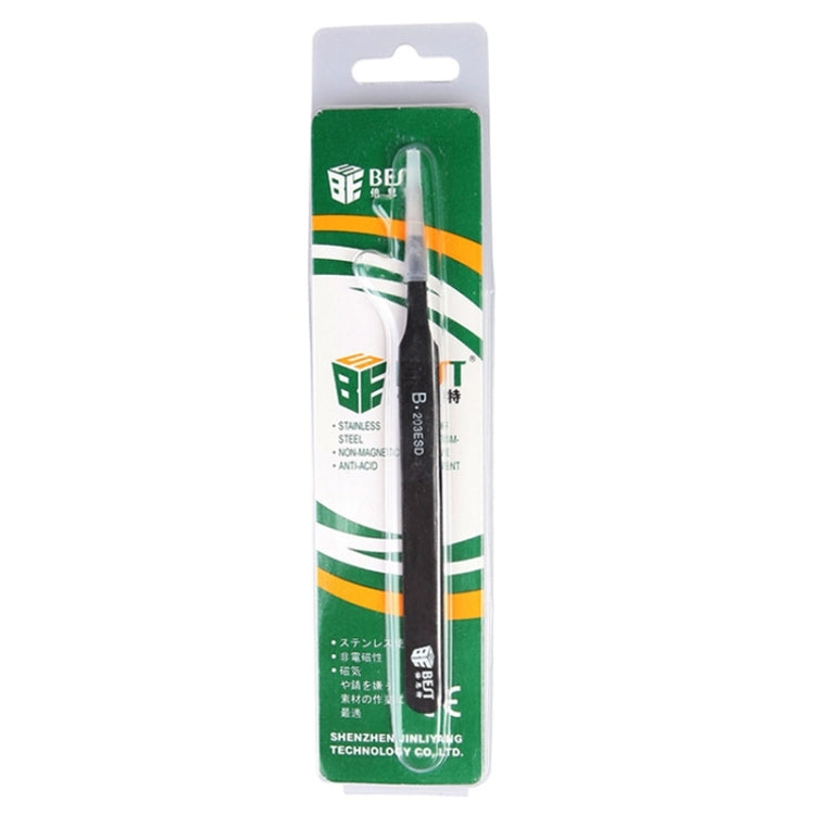 Pinças BEST BST-203ESD 202 em Aço Inoxidável com Ponta Antiestática, BST-203ESD