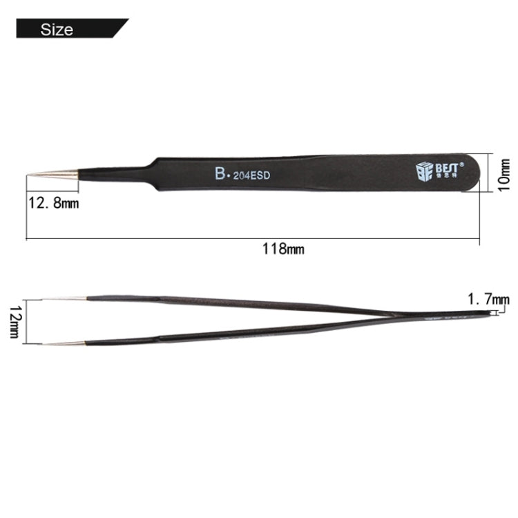 Pinças BEST BST-204ESD 202 em Aço Inoxidável com Ponta Antiestática, BST-204ESD