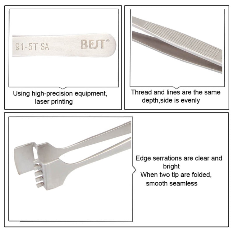 Pinças BEST BST-91-5T SA Profissionais em Aço Inoxidável para Pastilhas de Silício, BST-91-5T