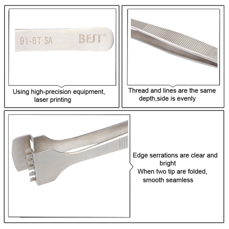 Pinças BEST BST-91-6T SA Profissionais em Aço Inoxidável para Pastilhas de Silício, BST-91-6T