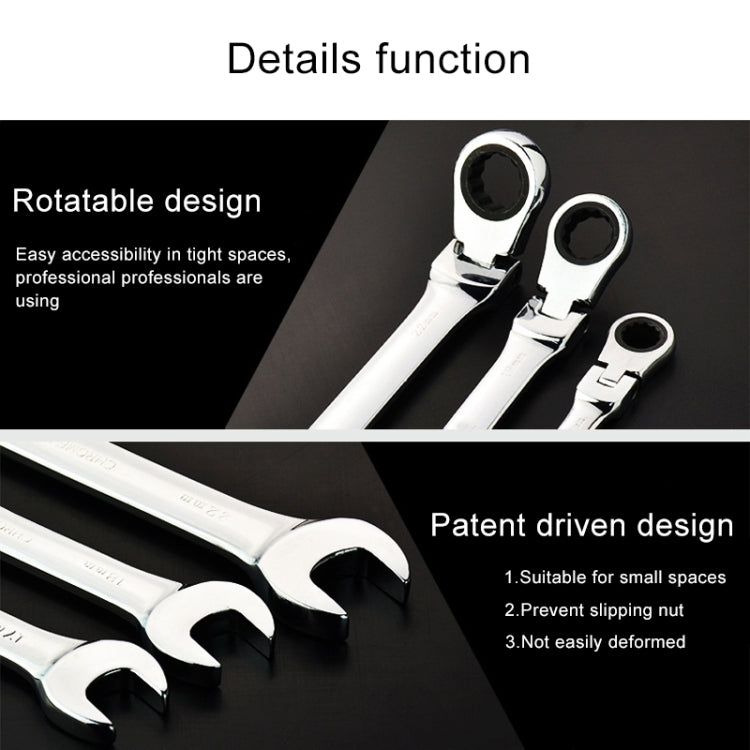 15mm Dual-use Opening Plum Ratcheting Angled Wrench , Length: 19.5cm, 15mm