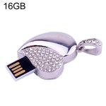 Pen USB em Forma de Coração com Diamante Prateado, Especial para Presentes do Dia dos Namorados, 2GB, 4GB, 8GB, 16GB, 32GB