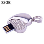 Pen USB em Forma de Coração com Diamante Prateado, Especial para Presentes do Dia dos Namorados, 2GB, 4GB, 8GB, 16GB, 32GB