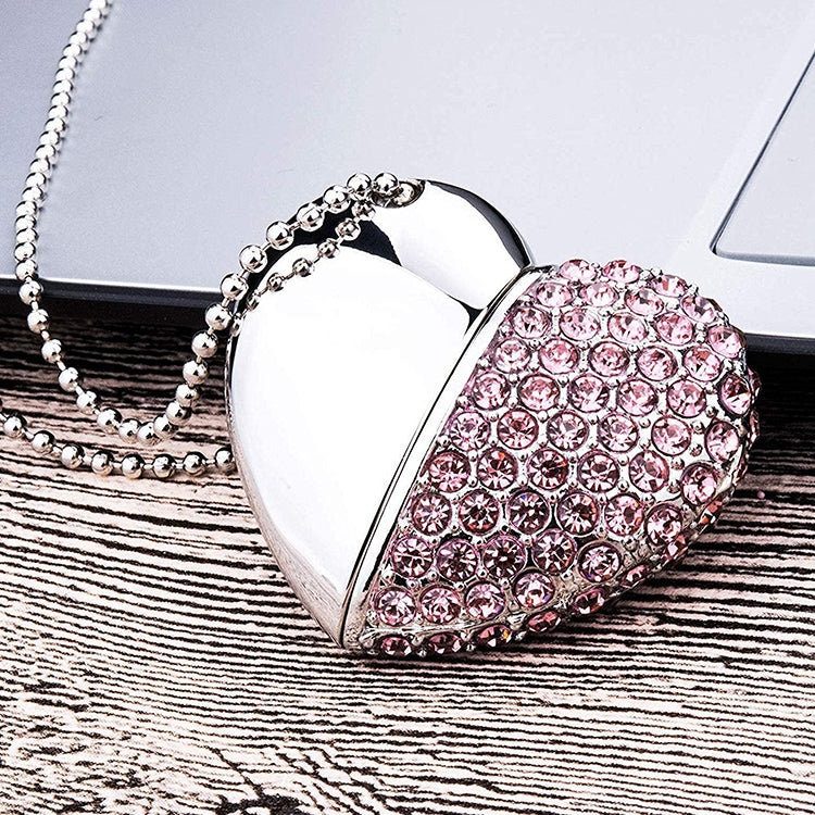 Pen Drive USB em Forma de Coração com Diamante, Especial para Presentes do Dia dos Namorados, 2GB, 4GB, 8GB, 16GB