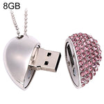 Pen Drive USB em Forma de Coração com Diamante, Especial para Presentes do Dia dos Namorados, 2GB, 4GB, 8GB, 16GB