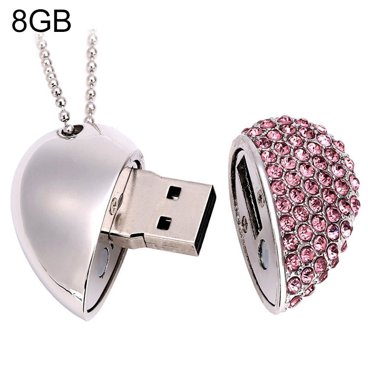 Pen Drive USB em Forma de Coração com Diamante, Especial para Presentes do Dia dos Namorados, 2GB, 4GB, 8GB, 16GB