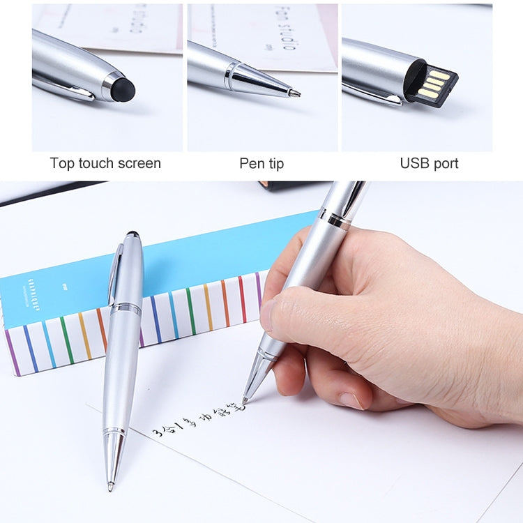 Pen Drive USB 2 em 1 Estilo Caneta, Preto, 2GB (Prateado), 4GB (Prateado), 8GB (Prateado), 16GB (Prateado), 32GB (Prateado), 2GB (Preto), 4GB (Preto), 8GB (Preto), 16GB (Preto), 32GB (Preto)