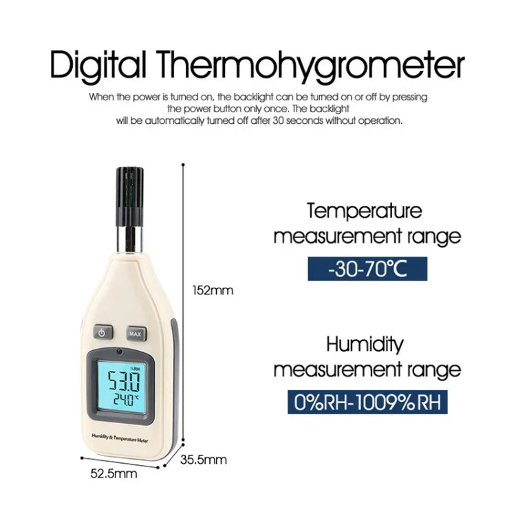 BENETECH GM1362 Medidor Digital de Humidade e Temperatura com Ecrã de 1,45 Polegadas, GM1362