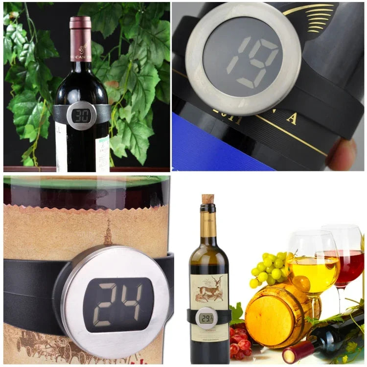 Termómetro para Garrafa de Vinho com Ecrã LCD Digital em Graus Celsius, Diâmetro da Garrafa Adequado: 65-80mm (Preto + Prateado), TL802-TT