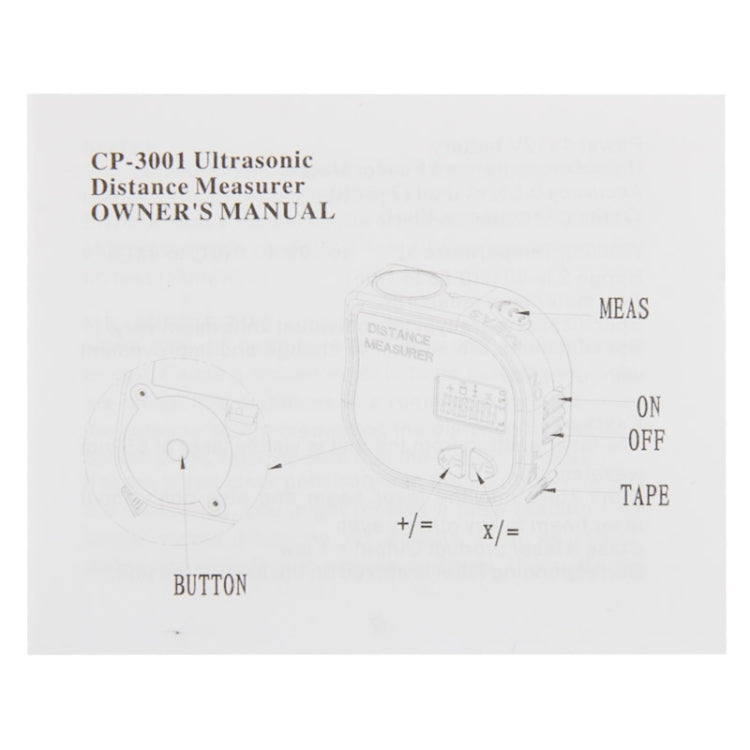 Medidor de Distância Ultrassónico CP-3001 com Ponto Laser e Fita Métrica de 1m