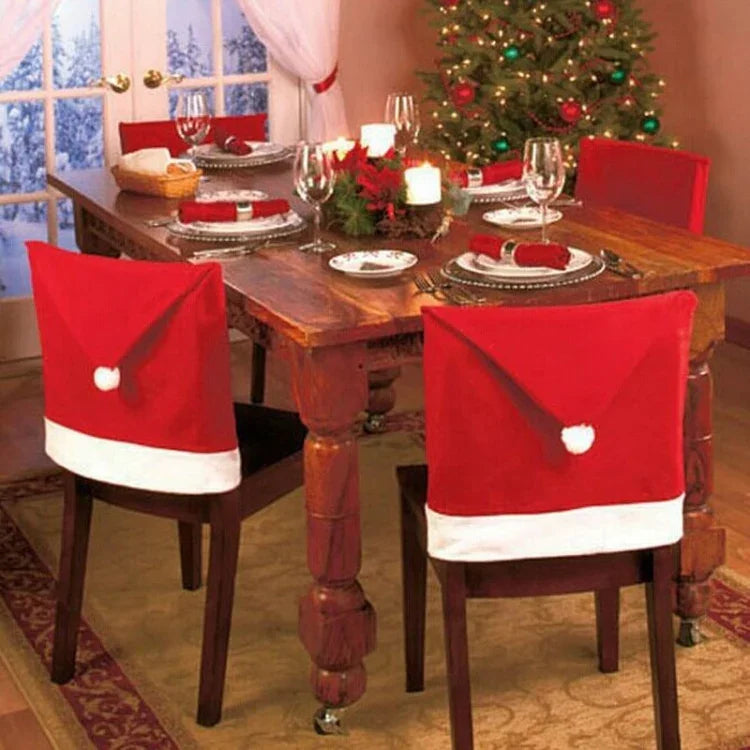 Capa de Cadeira de Natal com Chapéu Vermelho, Tamanho: 65cm x 50cm, Chapéu Vermelho