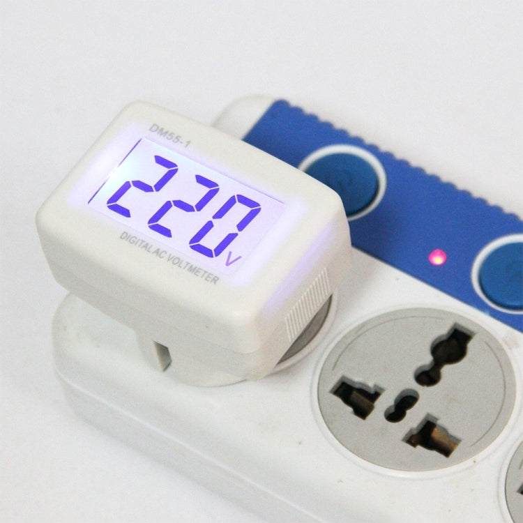 Medidor Digital de Voltagem AC DM55-1 com Ecrã LCD, Faixa de Medição: 110V-300V, Ficha EU