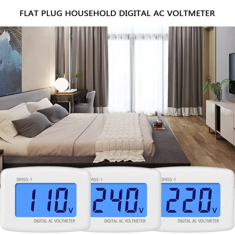 Medidor Digital de Voltagem AC DM55-1 com Ecrã LCD, Faixa de Medição: 110V-300V, Ficha EU