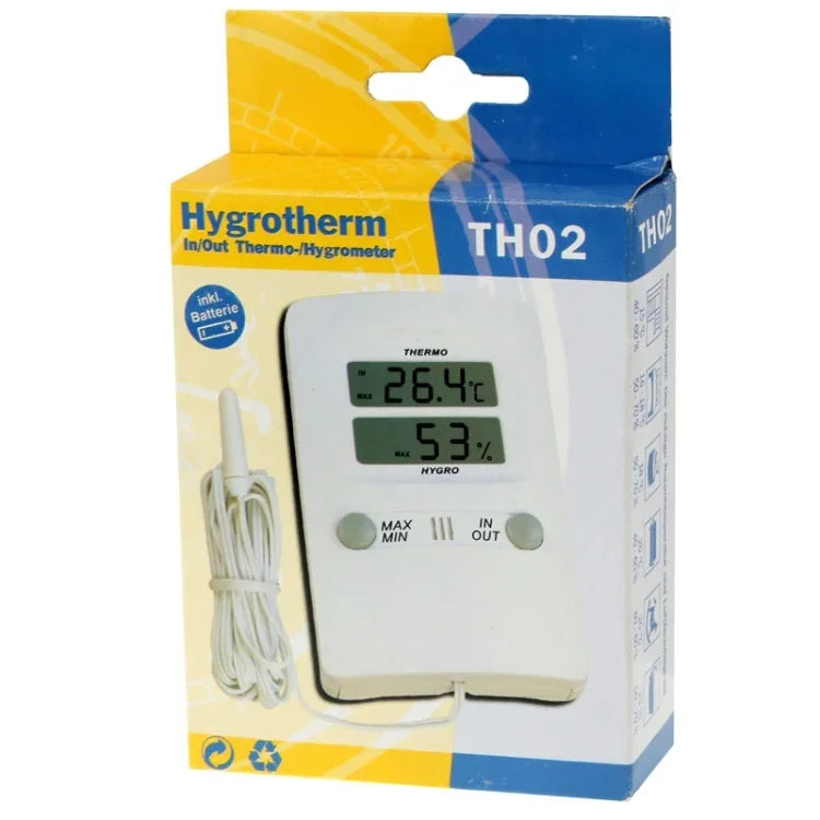 Higrómetro Termómetro Digital LCD TH02 com Sonda Sensor Interior e Exterior, Medidor de Humidade e Tempo