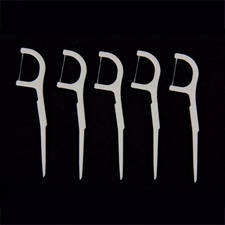 50 PCS Palitos Dentais com Fio Tipo Largo Fio Dental ABS, 50 PCS