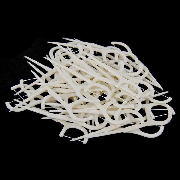 50 PCS Palitos Dentais com Fio Tipo Largo Fio Dental ABS, 50 PCS
