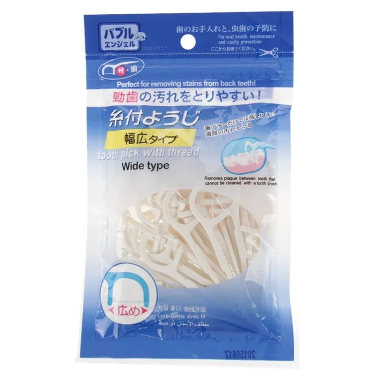 50 PCS Palitos Dentais com Fio Tipo Largo Fio Dental ABS, 50 PCS