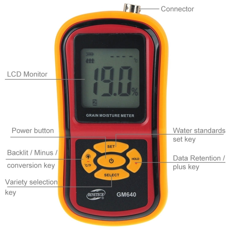 BENETECH GM640 Medidor Digital de Humidade de Grãos de Alta Qualidade com Ecrã LCD