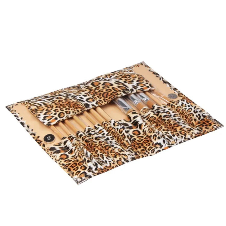 Bolsa Dobrável para Pincéis de Maquilhagem com Padrão de Pantera na Moda Kit para Senhoras / 12 Pincéis para Cuidados Faciais, 12pcs