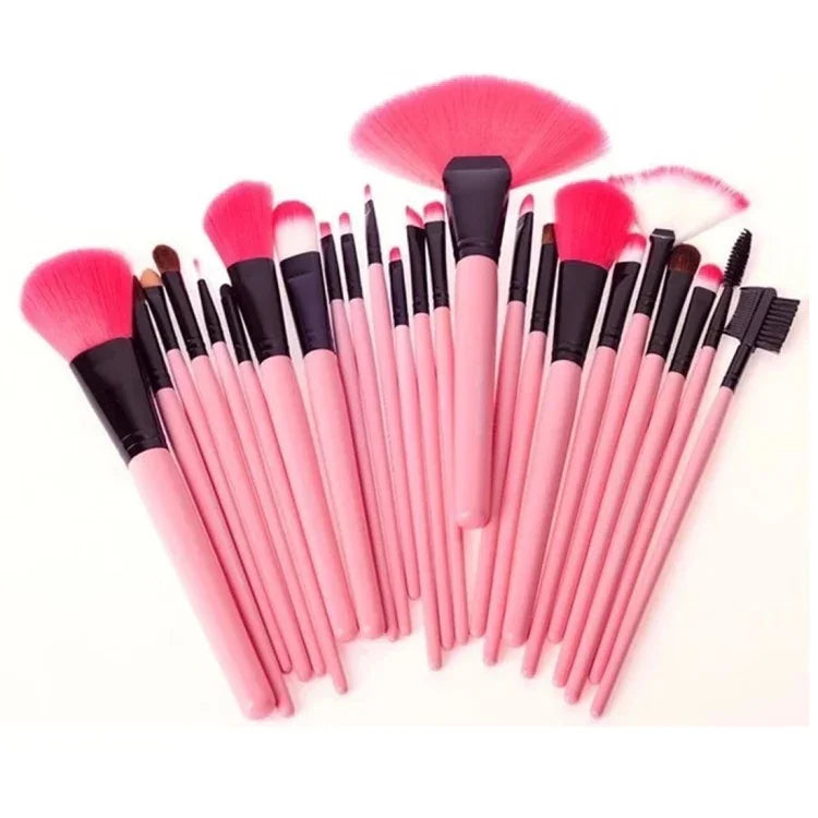 Conjunto de Pincéis de Maquilhagem com Cabo Rosa e Cerdas de Cabelo de Cabra 24 Peças com Bolsa Rosa, 24pcs