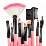Conjunto de Pincéis de Maquilhagem com Cabo Rosa e Cerdas de Cabelo de Cabra 24 Peças com Bolsa Rosa, 24pcs