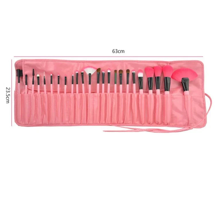 Conjunto de Pincéis de Maquilhagem com Cabo Rosa e Cerdas de Cabelo de Cabra 24 Peças com Bolsa Rosa, 24pcs