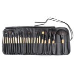 Conjunto de Pincéis Cosméticos com Cabo de Madeira e Cerdas de Cabelo de Cavalo 24 Peças com Bolsa de Couro Preta, 24 PCS