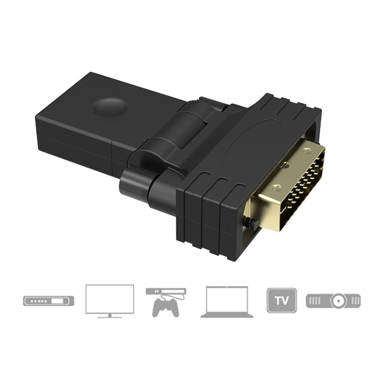 Adaptador DVI 24+1 Pinos Macho para HDMI 19 Pinos Fêmea com Rotação de 360 Graus e Dourado