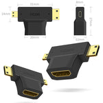 Adaptador 3 em 1 HDMI Fêmea para Mini HDMI Macho + Micro HDMI Macho, HDMI Fêmea para Mini HDMI+Micro HDMI