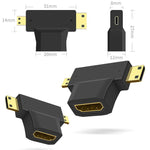 Adaptador 3 em 1 HDMI Fêmea para Mini HDMI Macho + Micro HDMI Macho, HDMI Fêmea para Mini HDMI+Micro HDMI