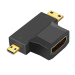 Adaptador 3 em 1 HDMI Fêmea para Mini HDMI Macho + Micro HDMI Macho, HDMI Fêmea para Mini HDMI+Micro HDMI