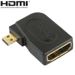 Adaptador Dourado Micro HDMI Macho para HDMI 19 Pinos Fêmea com Ângulo de 90 Graus, Micro HDMI para HDMI