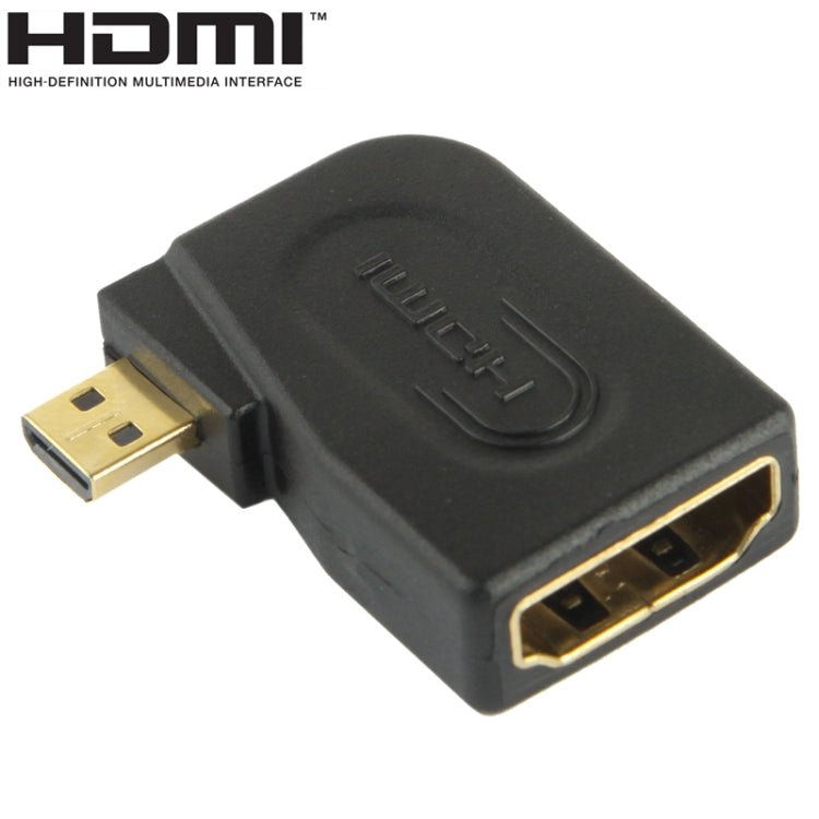 Adaptador Dourado Micro HDMI Macho para HDMI 19 Pinos Fêmea com Ângulo de 90 Graus, Micro HDMI para HDMI