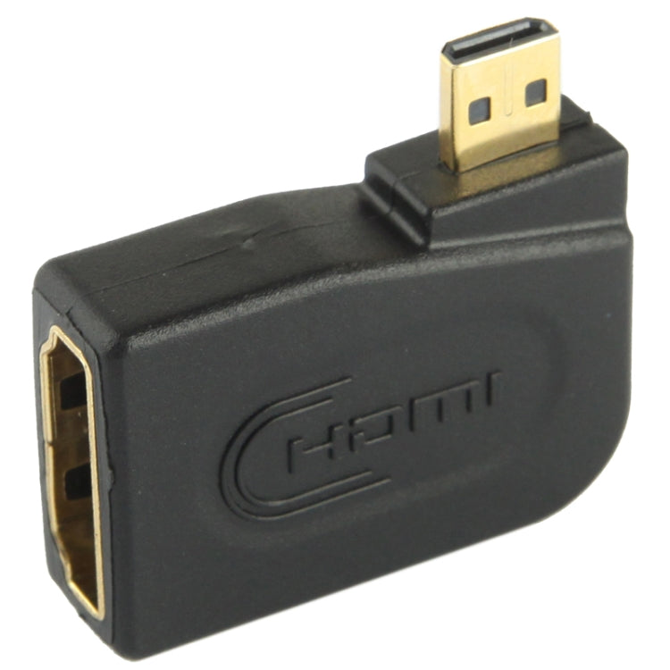 Adaptador Dourado Micro HDMI Macho para HDMI 19 Pinos Fêmea com Ângulo de 90 Graus, Micro HDMI para HDMI
