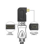 Adaptador Dourado Micro HDMI Macho para HDMI 19 Pinos Fêmea com Ângulo de 90 Graus, Micro HDMI para HDMI