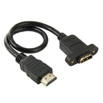 Cabo Adaptador HDMI (Tipo-A) Macho para HDMI (Tipo-A) Fêmea de 30cm com 2 Orifícios para Parafusos, HDMI AM para AF com Orifício para Orelha (30cm)