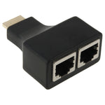 Extensor de Cabo de Rede HDMI para Dupla Porta RJ45 de 30m por Cat 5e/6 para HDTV 3D, Duplo RJ45 Preto