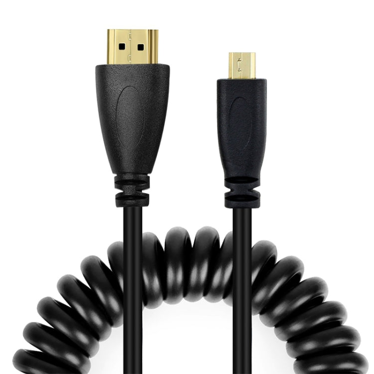 Versão 1.4, Cabo Enrolado Micro HDMI Macho Dourado para HDMI Macho, Suporta 3D / Ethernet, Comprimento: 60cm (pode ser estendido até 2m), Micro HDMI AM para HDMI AM