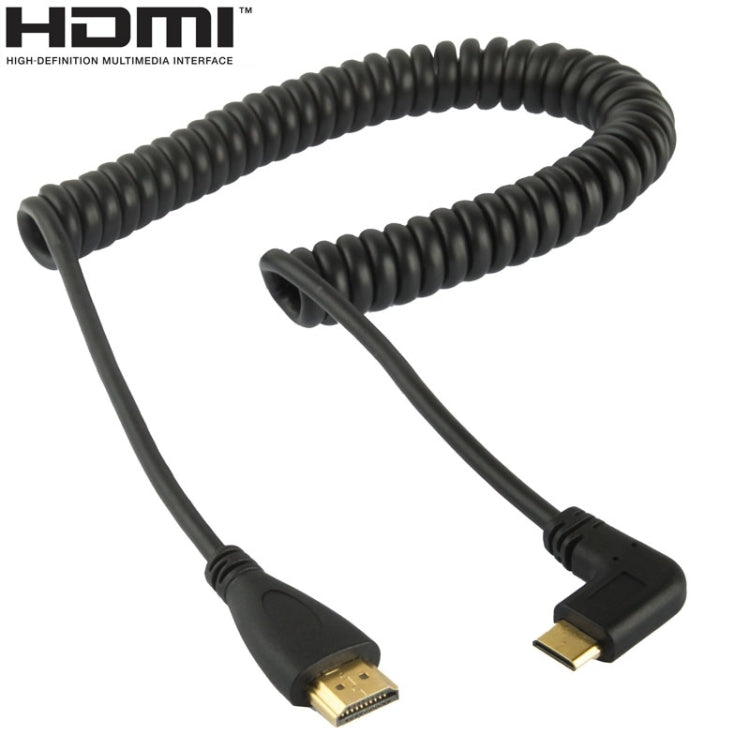 Cabo enrolado Mini HDMI Macho para HDMI Macho, Versão 1.4 com banho de ouro, Suporta 3D / Ethernet, Comprimento: 0,6m-2m, Mini HDMI em ângulo direito para HDMI AM